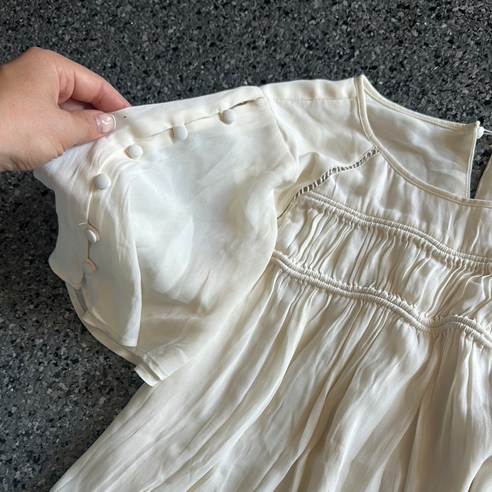 LOFT Cream Puff Sleeve Blouse with Ruffled Bib Collar